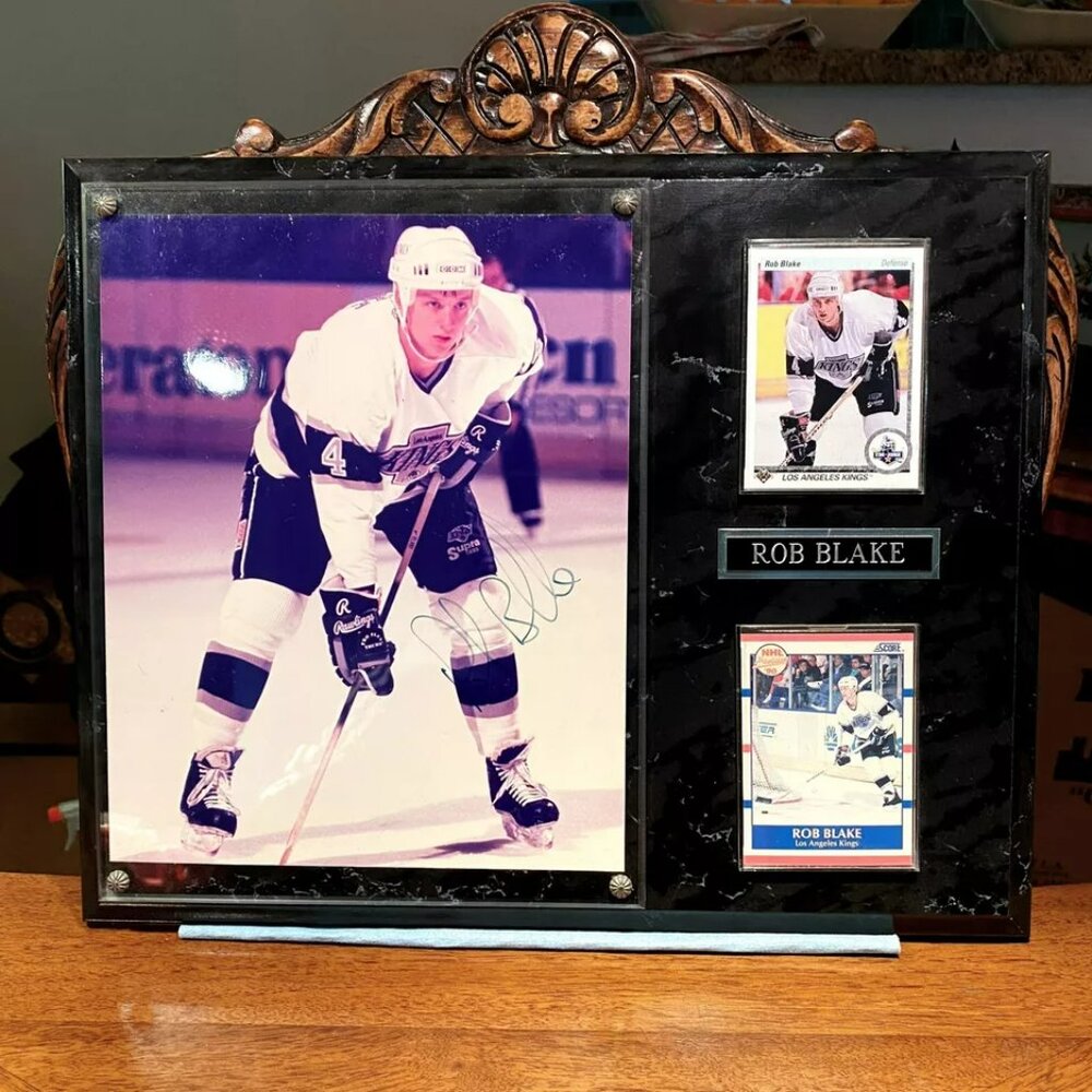 Vintage NHL Rob Blake LA Kings Framed Signed Photo and Rookie Cards